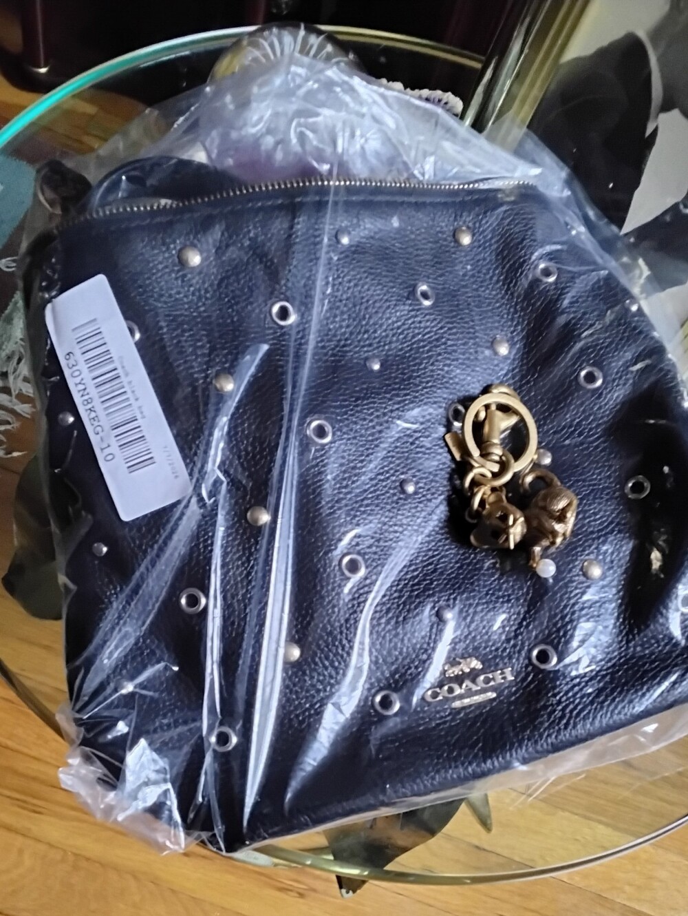 Coach Abby Leather Studded Grommet Crossbody Bag With Coach Cat Charm - Picture 12 of 14